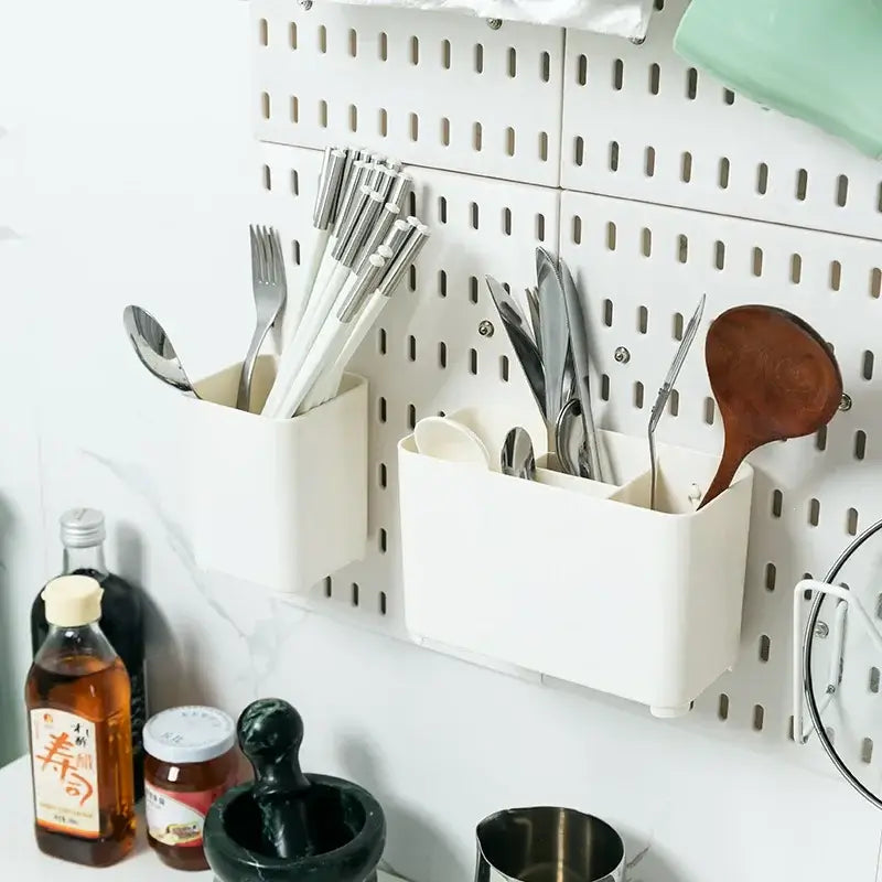 Panneau de rangement mural avec accessoires d'étagère suspendue, égouttoir à couverts, cuisine organisée, installation sans perçage