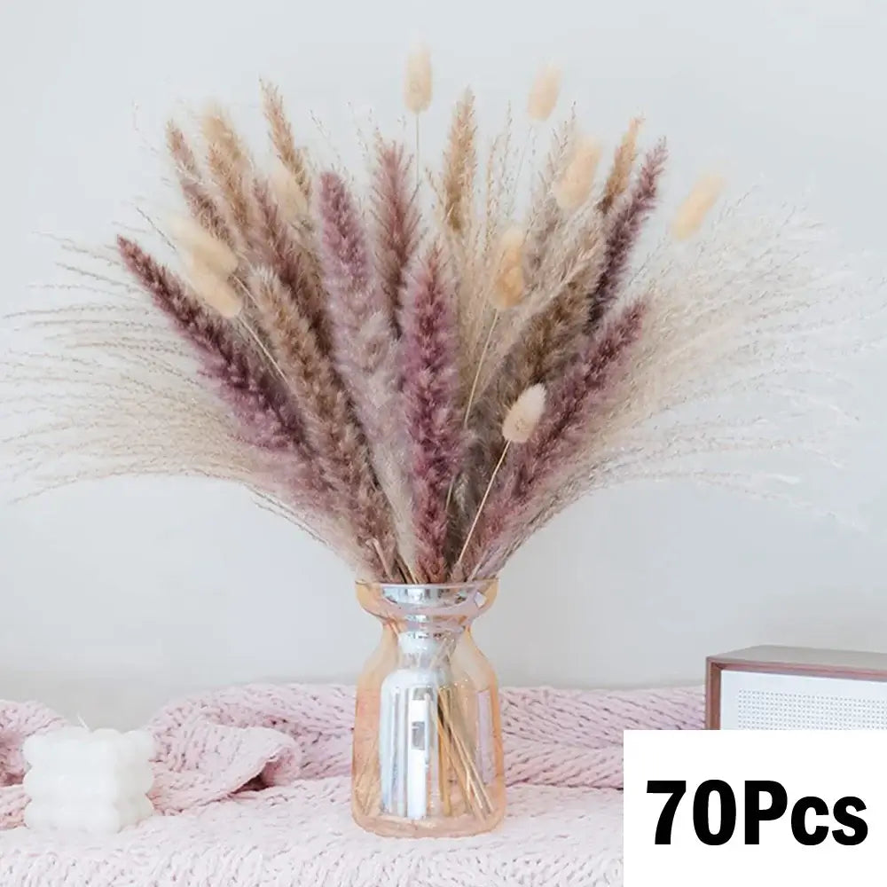 Natural dried pampas bouquet in vase with 70 pieces, elegant home decor for holidays and everyday charm