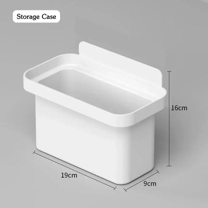 Étagère suspendue en plastique blanc avec dimensions 19cm x 9cm x 16cm, idéale pour le rangement mural sans perçage.