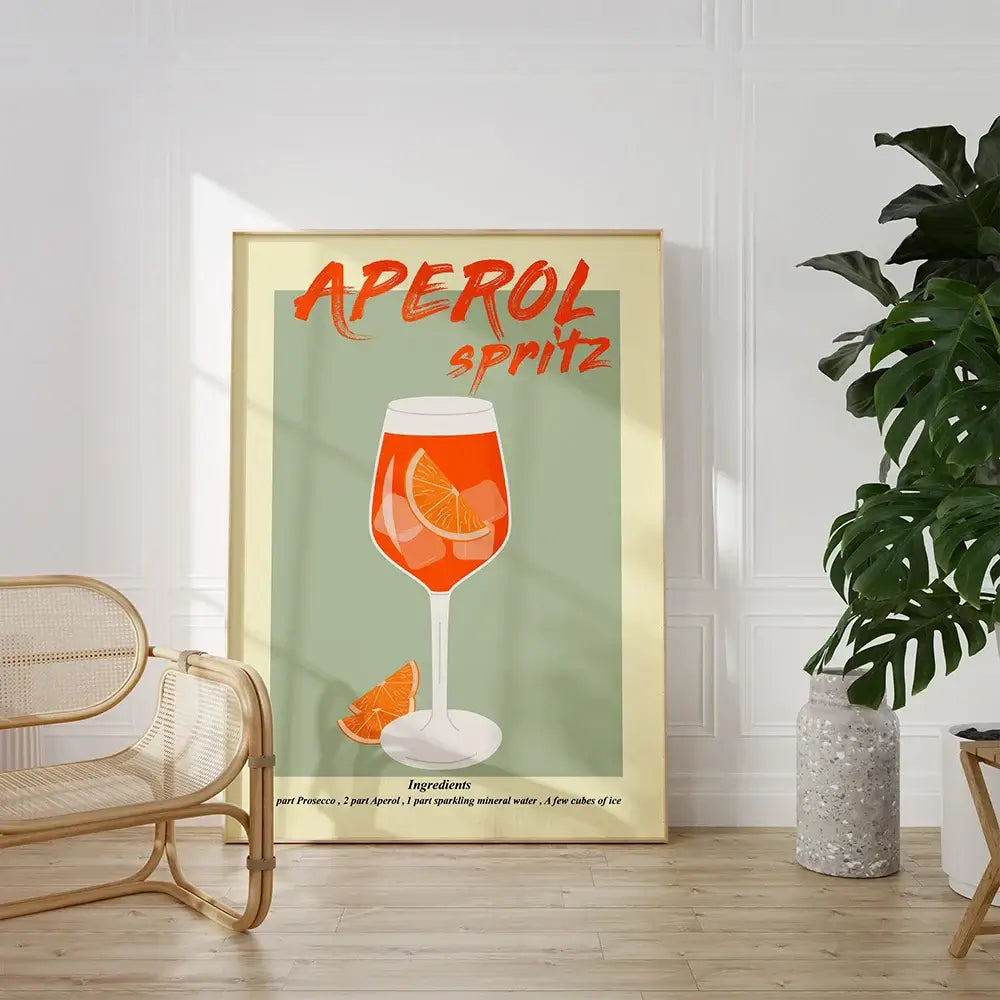 Tableau artistique rétro coloré Aperol Spritz, décor mural abstrait sur toile 100% coton pour un intérieur élégant et contemporain